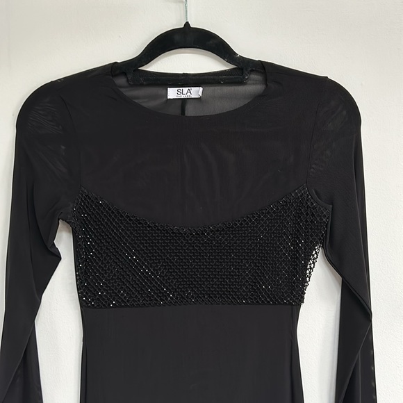 SLA The Label midi dress | black mesh with faux diamonds - Picture 6 of 17